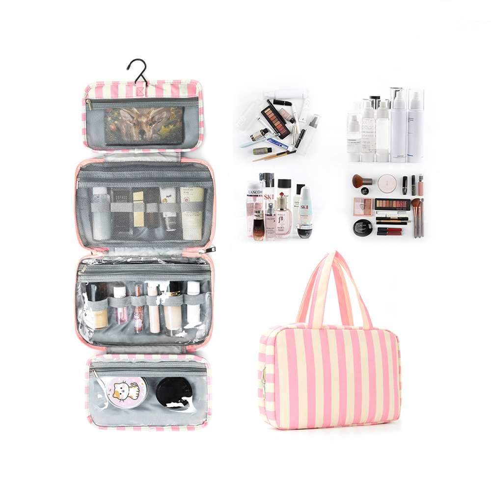 Trousses À Maquillage Pour Femmes En Polyester À Rayures Décontractées h5Image4