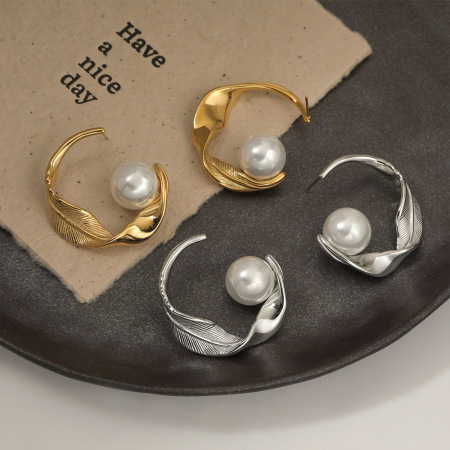 Boucles d'oreilles puces rétro en acier inoxydable, imperméables, couleur or, avec perles, pour femmes