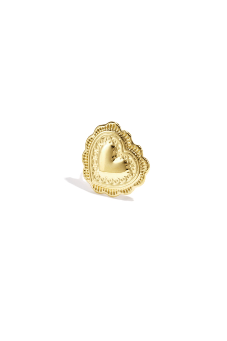 Bague statement en forme de cœur ornée de motifs et de pétales de fleurs