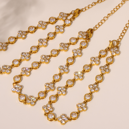Bracelet chaîne pour femme, luxueux et élégant, en acier inoxydable, étanche, couleur or, orné de zircon et de fleurs.