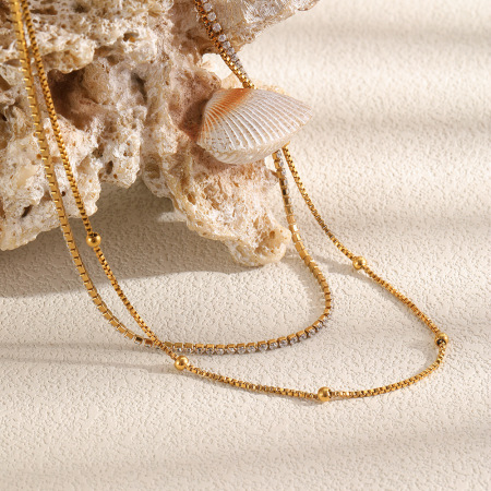 Colliers superposés pour femmes, en acier inoxydable, couleur or, étanches, avec zircon et chaîne simple