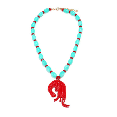 Colliers de perles en résine pour femmes, style océanique, motif homard de vacances