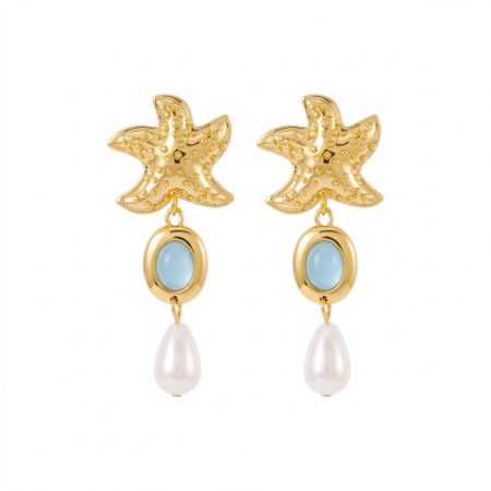 Boucles d'oreilles pendantes pour femme, style océanique, motif étoile de mer, en alliage et perles artificielles