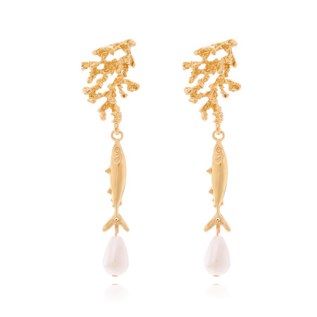 Boucles d'oreilles pendantes pour femmes, motif poisson, en alliage et perles artificielles