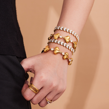 Bracelet chaîne femme en acier inoxydable, imperméable, couleur or, avec zircon et motif cœur simple