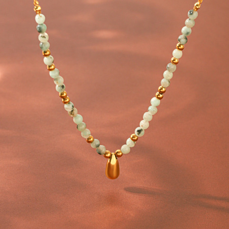 Colliers de perles pour femmes en acier inoxydable, étanches, couleur or, avec pierres naturelles