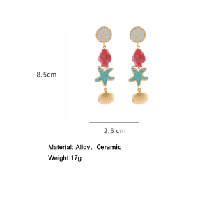 Boucles D'Oreilles Pendantes Pour Femme, Style Océanique, Motif Étoile De Mer, En Alliage, Collection Romantique h5