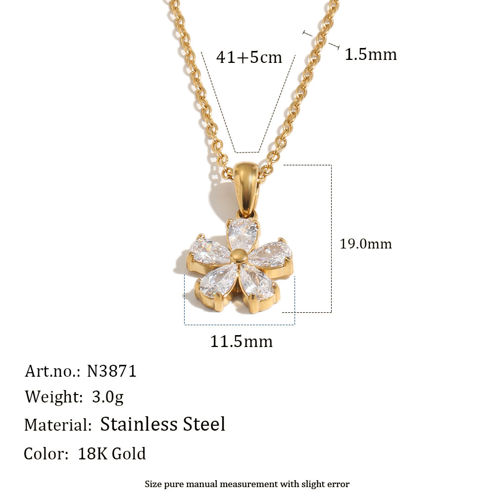 Colliers Pendentifs Pour Femmes En Acier Inoxydable Doré Avec Zircon Et Fleur Douce Image2