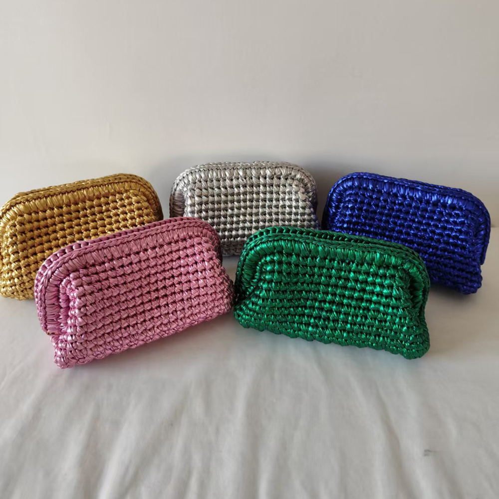 Pochettes Pour Femmes Tissées, Couleur Unie, Style Parisien Chic h5Image2