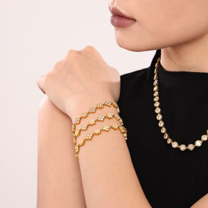 Bracelet Chaîne Femme Luxueux En Acier Inoxydable, Étanche, Couleur Or, Orné De Zircon Et D'Un Motif Floral Circulaire. h5 Image2