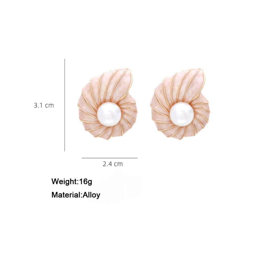 Boucles D'Oreilles Puces Pour Femmes, En Alliage De Coquillages Et Perles Artificielles 