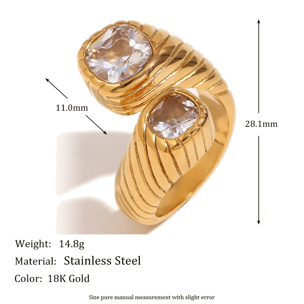 Bagues Pour Femmes En Acier Inoxydable, Forme Simple Et Irrégulière, Étanches, Couleur Or, Serties De Zircon. Image2