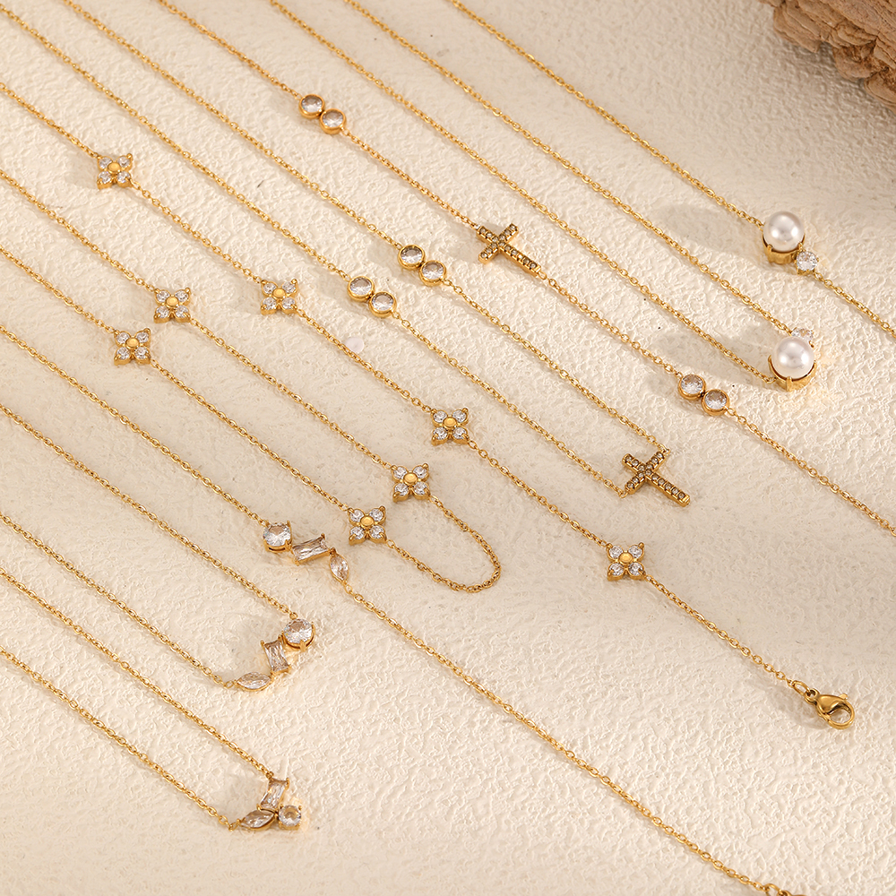 Colliers Sophistiqués Pour Femmes, En Acier Inoxydable, Couleur Or, Avec Zircon Et Étanchéité Image3