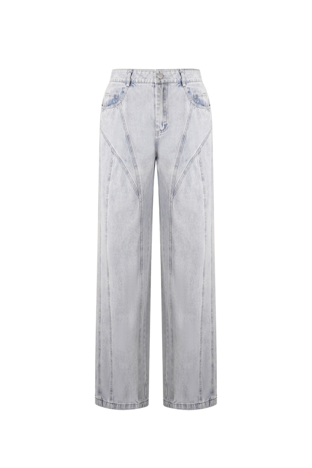 Pantalon En Coton Mélangé Décontracté Droit Bleu Indigo Clair 