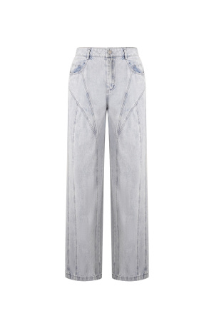 Pantalon En Coton Mélangé Décontracté Droit Bleu Indigo Clair h5 