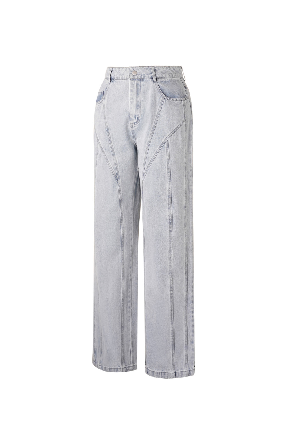 Pantalon En Coton Mélangé Décontracté Droit Bleu Indigo Clair Image6