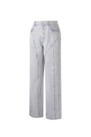 Pantalon En Coton Mélangé Décontracté Droit Bleu Indigo Clair h5 Image6