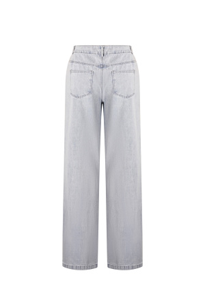 Pantalon En Coton Mélangé Décontracté Droit Bleu Indigo Clair h5 Image8