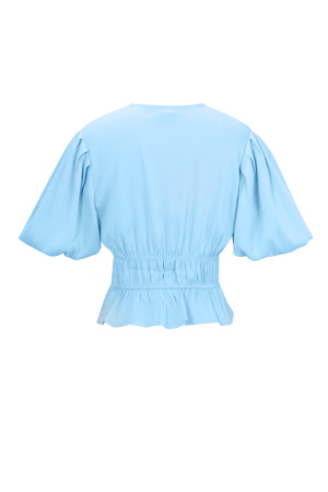 Polyester Femme Haut Manches Courtes Manches Ballon Ceinture À Lacets h5 Image3