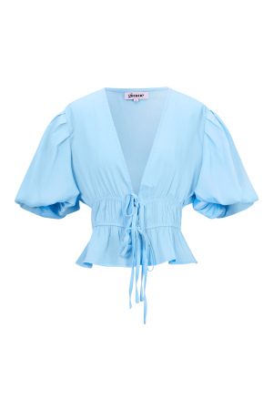 Polyester Femme Haut Manches Courtes Manches Ballon Ceinture À Lacets h5 
