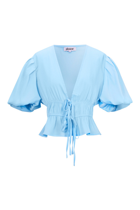 Polyester Femme Haut Manches Courtes Manches Ballon Ceinture à Lacets 2
