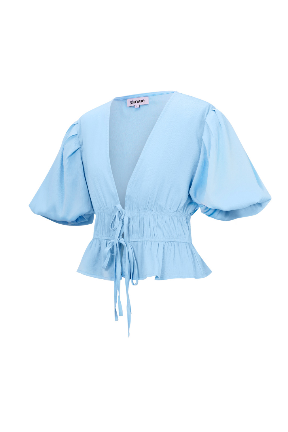 Polyester Femme Haut Manches Courtes Manches Ballon Ceinture À Lacets Image2