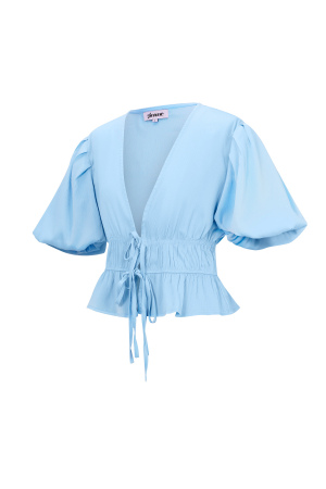 Polyester Femme Haut Manches Courtes Manches Ballon Ceinture À Lacets h5 Image2