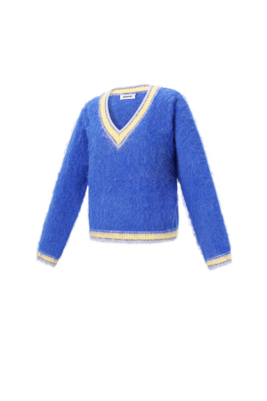 Pulls En Maille Fibre De Polyester Pour Femmes Col En V Décontracté Contraste De Couleurs h5 Image2