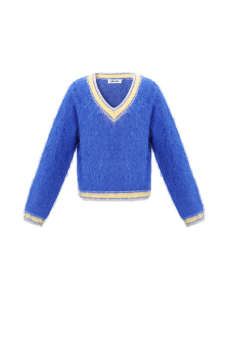 Pulls en maille fibre de polyester pour femmes col en V décontracté contraste de couleurs 2