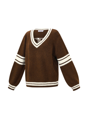 Pull Femme Col V En Maille Fibre De Polyester Sportif Rayures Contrastantes h5 Image2