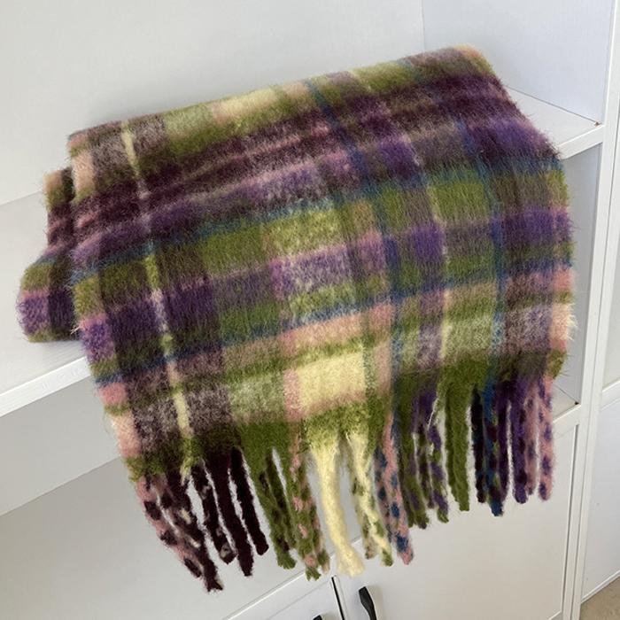 Écharpe D'Hiver Classique À Carreaux En Polyester Pour Femme, 1 Pièce 