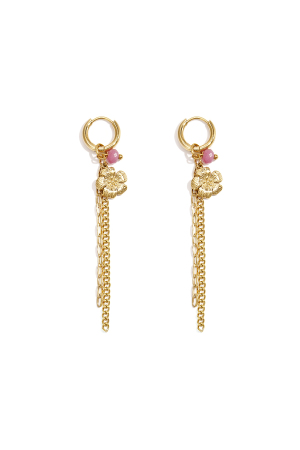 Petites Boucles D'Oreilles Créoles Avec Longues Chaînettes, Breloque Fleur Et Perle h5 