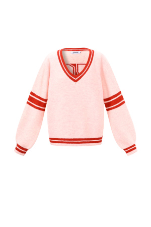 Pull Femme Col V En Maille Fibre De Polyester Sportif Rayures Contrastantes h5 Image12