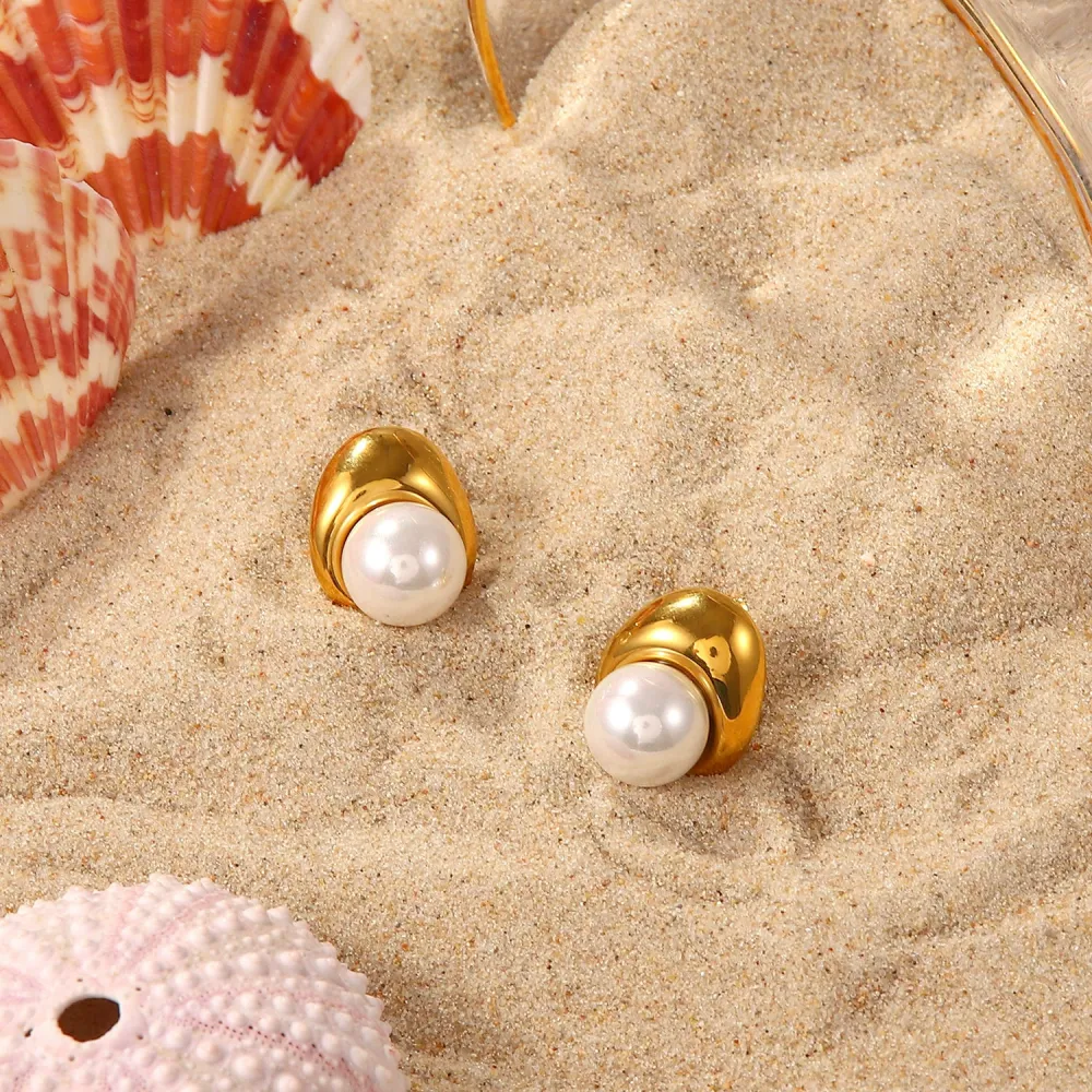 Boucles D'Oreilles En Acier Inoxydable Or De S Internet De Style Européen Et Américain Ins, Boucles D'Oreilles En Perles Personnalisées À La Mode, Bijoux Pour Femmes h5Image2