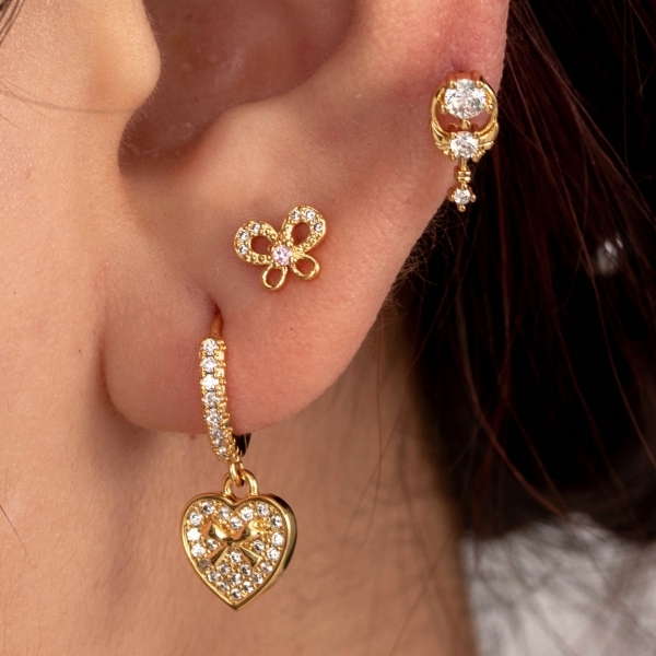 Boucles D'Oreilles Piercing Pour Femme, 1 Pièce, Série Simple Heart, En Acier Titane Sans Placage, Avec Zircon. Image2