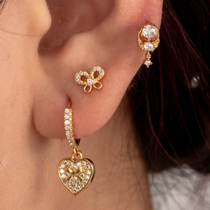 Boucles D'Oreilles Piercing Pour Femme, 1 Pièce, Série Simple Heart, En Acier Titane Sans Placage, Avec Zircon. h5 Image2