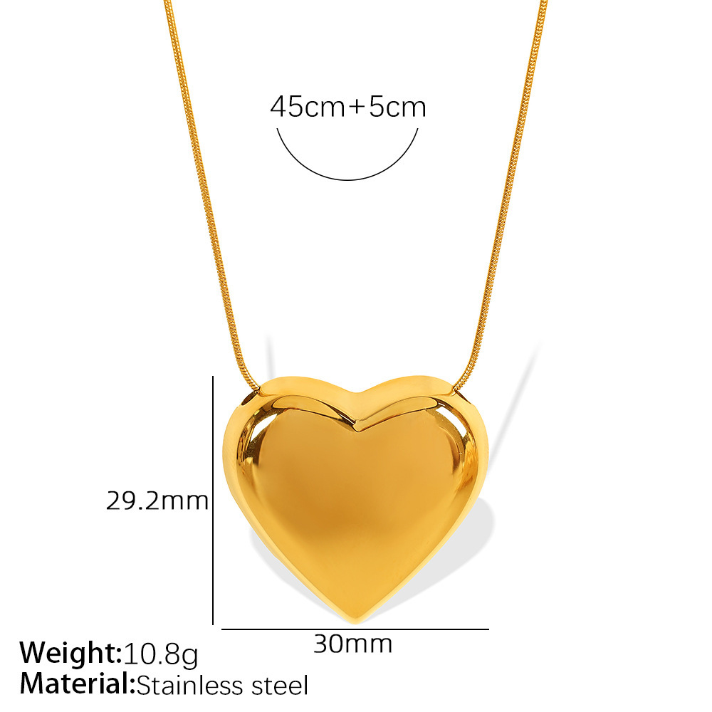 Collier Avec Pendentif En Forme De Cœur Simple En Acier Inoxydable Plaqué Or  Pour Femme, 1 Pièce 