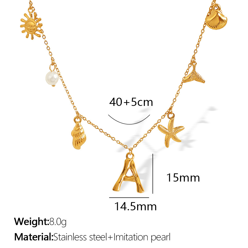 Collier Avec Pendentif En Acier Inoxydable Plaqué Or  Pour Femme, Série Ethnique, Lettre De Vacances 