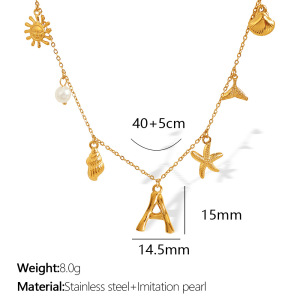 Collier Avec Pendentif En Acier Inoxydable Plaqué Or  Pour Femme, Série Ethnique, Lettre De Vacances h5 