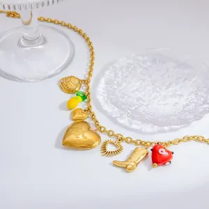 Collier Avec Pendentif En Forme De Cœur En Acier Inoxydable Plaqué Or  Pour Femme, Série Romantique, 1 Pièce h5 