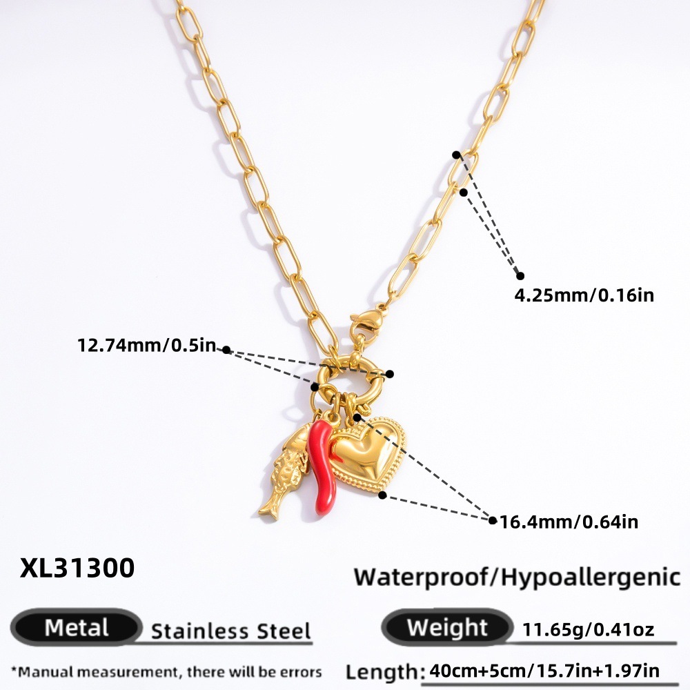Collier Avec Pendentif En Forme De Cœur, Série Classique, En Acier Inoxydable Plaqué Or , Avec Perles Artificielles, Pour Femme 