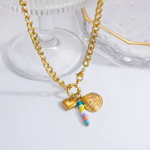 Collier Avec Pendentif En Forme De Cœur Rétro En Acier Inoxydable Plaqué Or Et Strass Pour Femme, Série Romantique, 1 Pièce h5