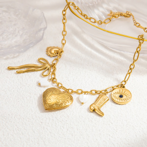 Collier Avec Pendentif En Forme De Cœur En Acier Inoxydable Plaqué Or Pour Femme, Série Luxueuse h5