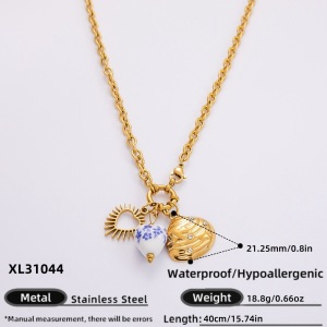 Collier Avec Pendentif En Forme De Cœur En Acier Inoxydable Plaqué Or , Série Classique, Pour Femme, Avec Perles Artificielles h5 