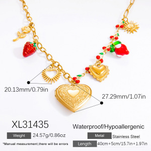 Collier Avec Pendentif En Forme De Cœur Naturel En Acier Inoxydable Plaqué Or  Pour Femme, Série Romantique, 1 Pièce h5 