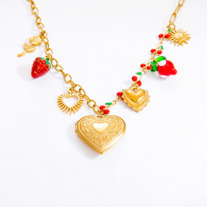 Collier Avec Pendentif En Forme De Cœur Naturel En Acier Inoxydable Plaqué Or  Pour Femme, Série Romantique, 1 Pièce h5 Image2