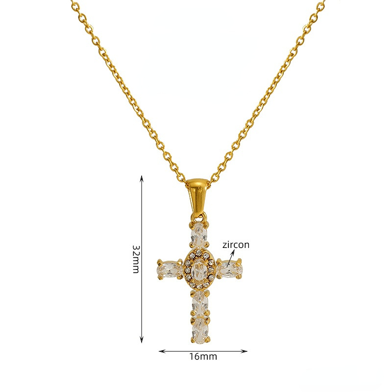 Collier Pendentif Unisexe En Acier Inoxydable Plaqué Or , Série Simple Daily Cross, 1 Pièce 