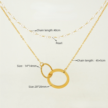 1 paire de colliers de perles à double chaîne superposés de mode française transfrontalière, bijoux de luxe légers en acier inoxydable, collier en acier titane assorti pour femmes