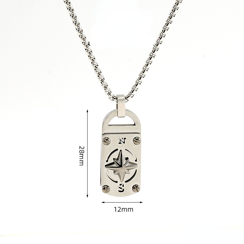 1 Paire De Colliers À Pendentif Carré En Acier Titane, Style Rétro, Motif Étoile À Huit Branches, Unisexe, Pour Homme 