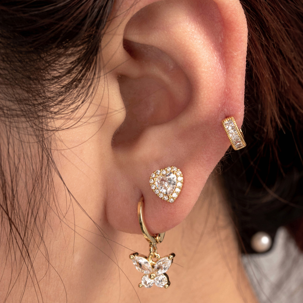 Boucles D'Oreilles Piercing Pour Femme, 1 Pièce, Série Simple, Cœur Simple, Cuivre, Sans Plaquage, Zircon. h5Image2